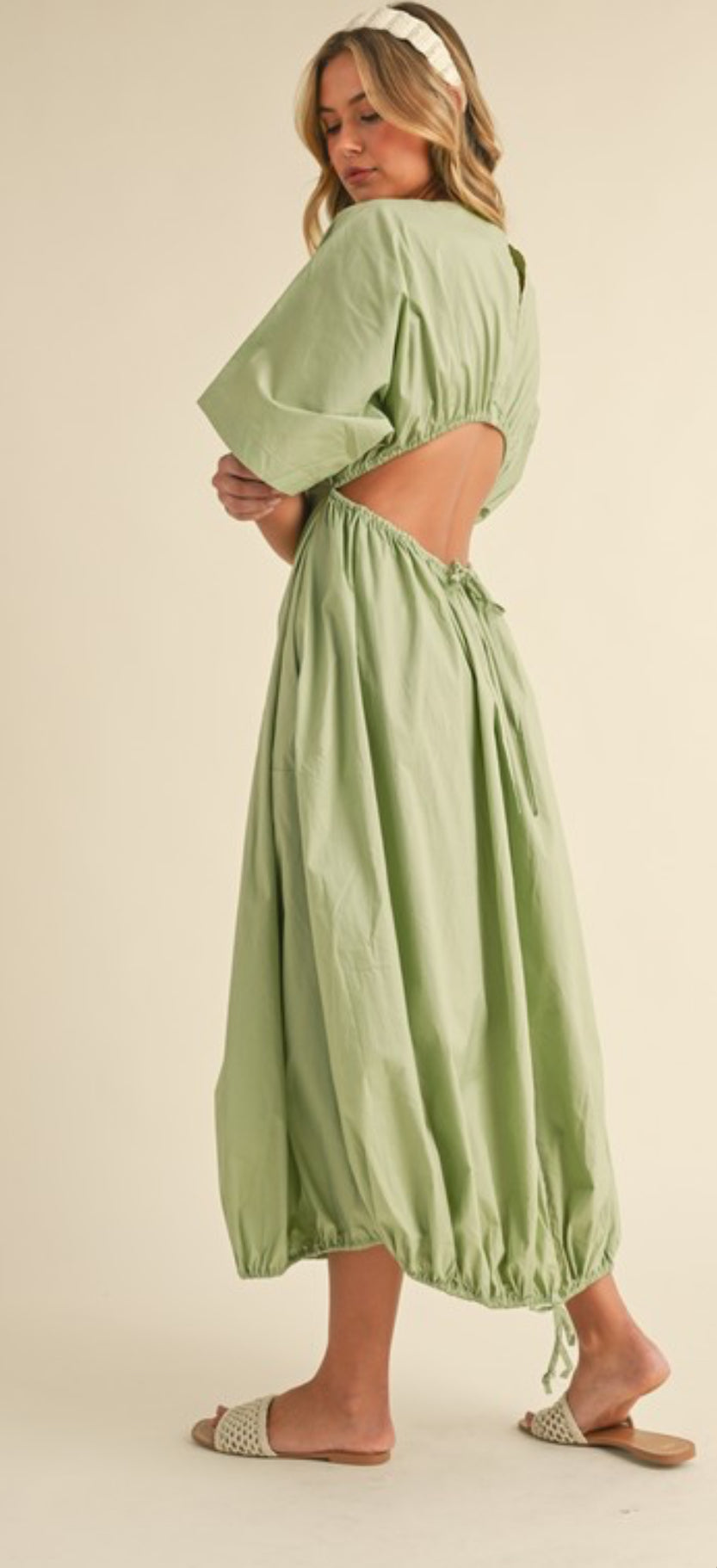 Sage Flare Sleeve Maxi Open Back Dress