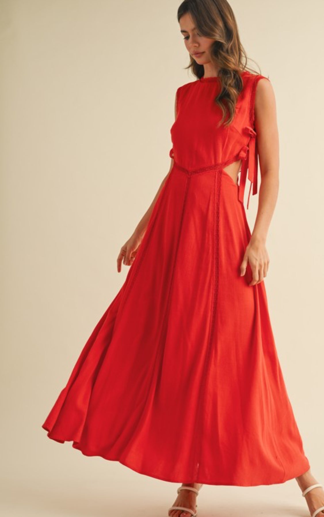 Red Orange Tie Maxi Dress