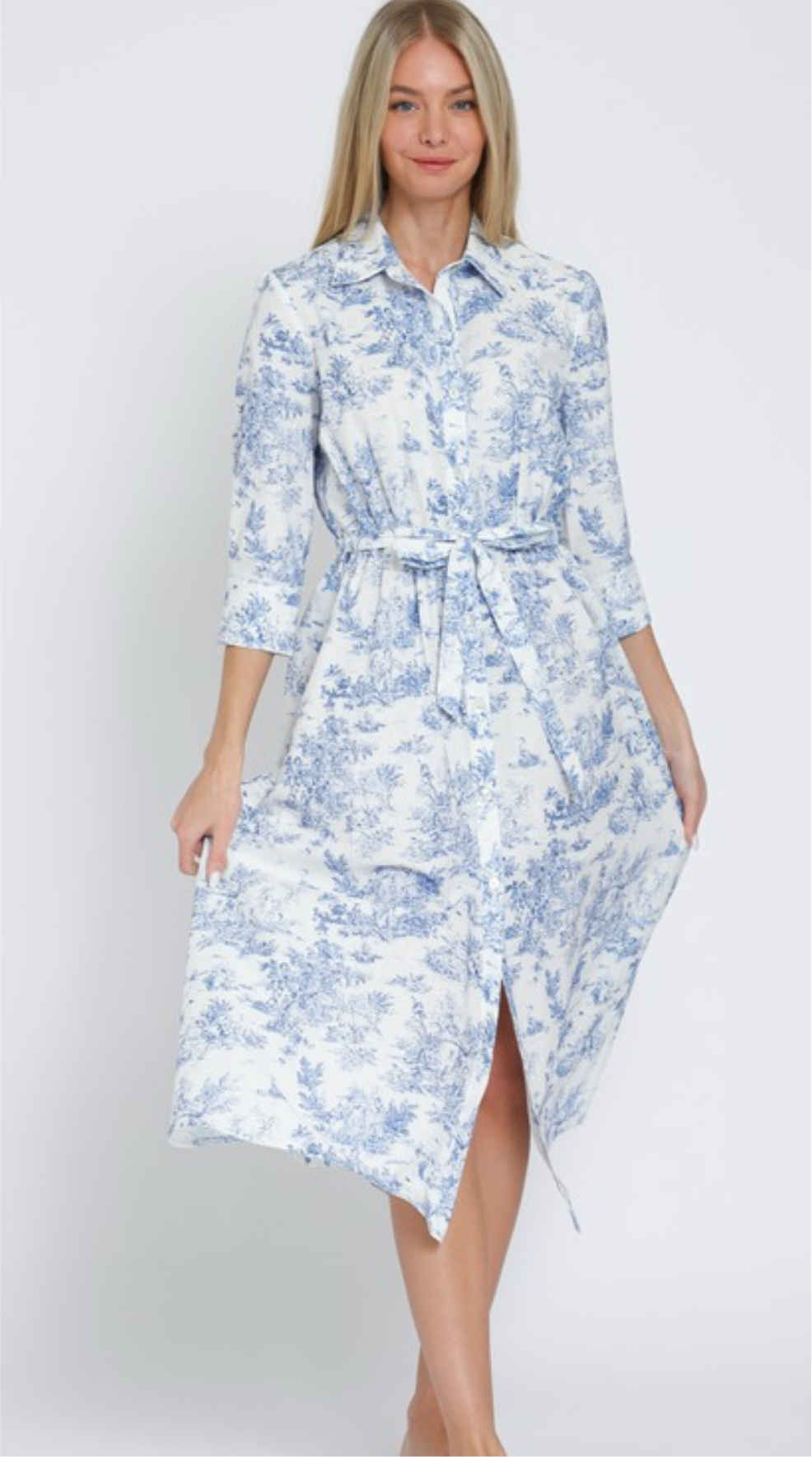 Button Down Belted Midi Dress