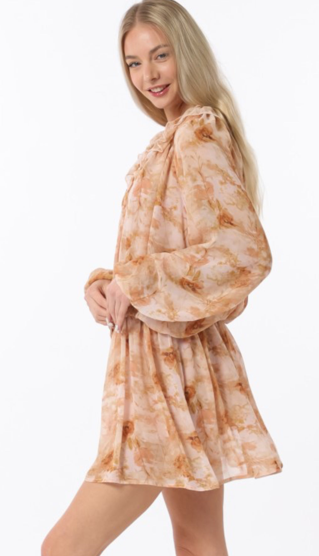 Long Sleeve Elastic Waisted Band Mini Dress