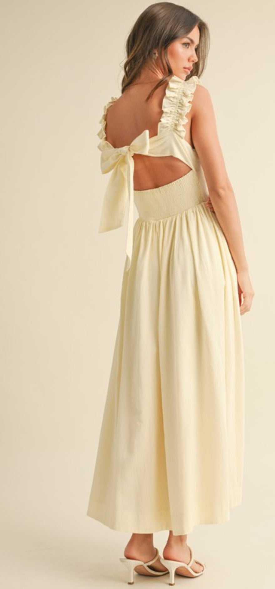 Ruffle Linen Square Neckline Dress