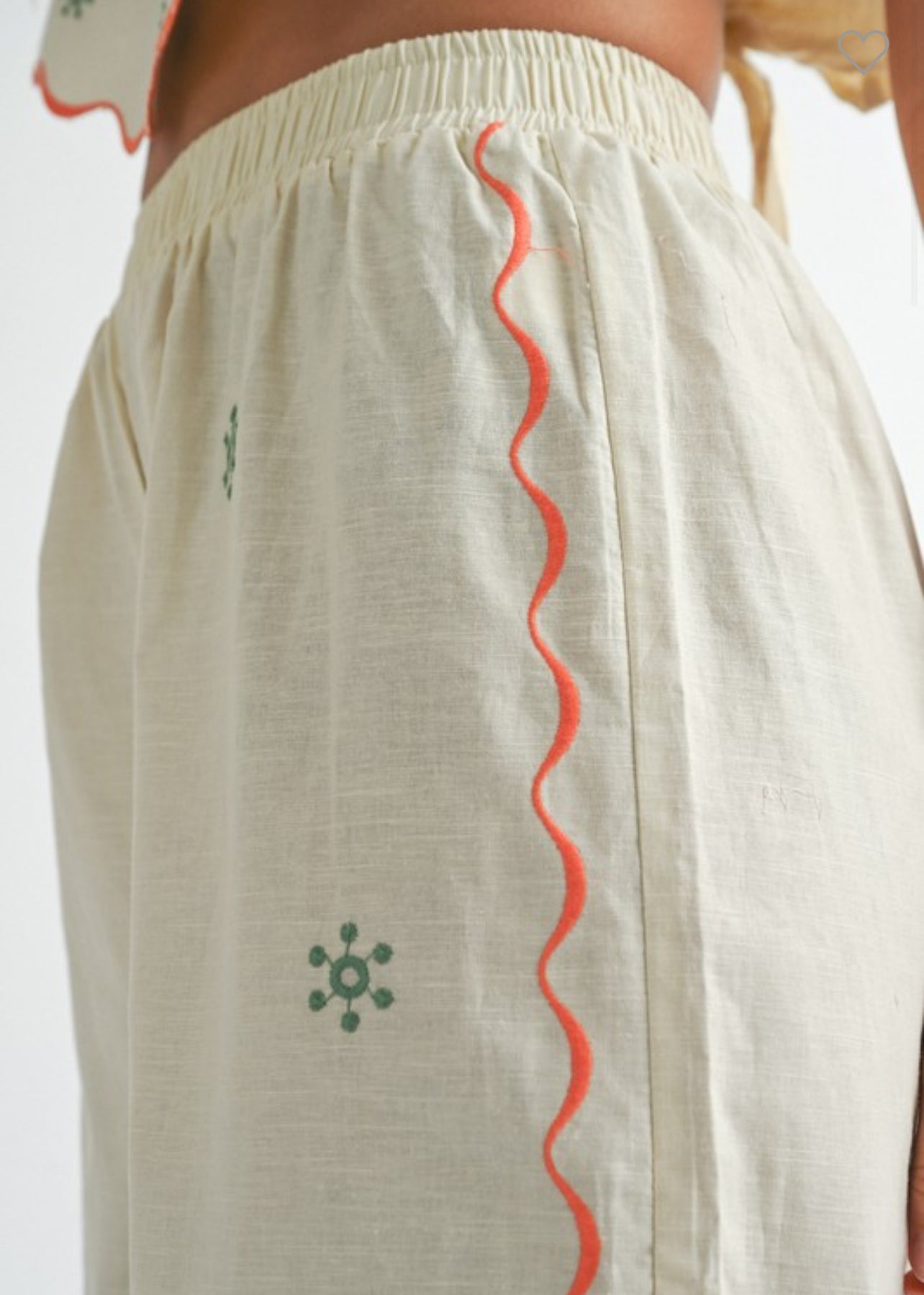 Linen Colorful Embroidered Scarf Top And Pant Set