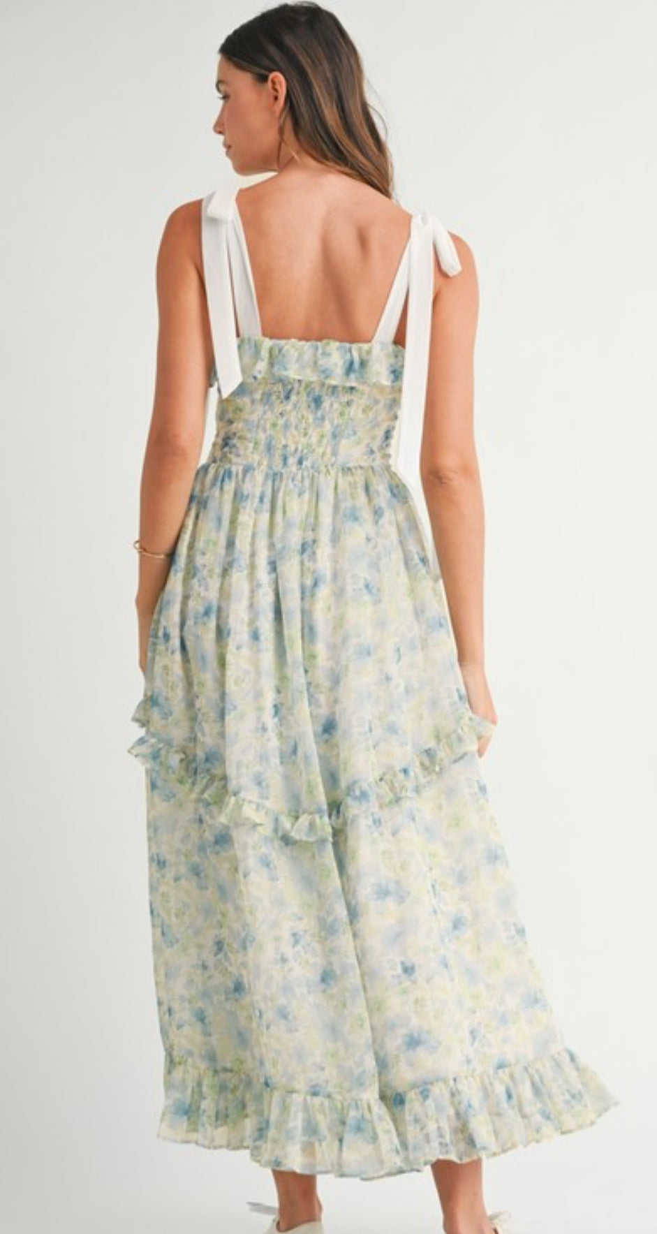 Floral printed shoulder tie Ankle dress