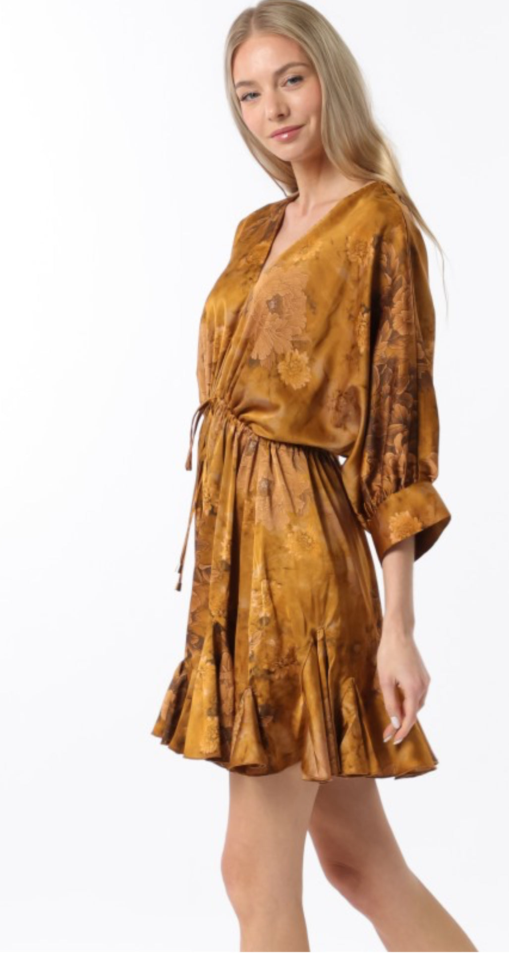 3/4 Dolman Sleeve Tie Front Mini Dress