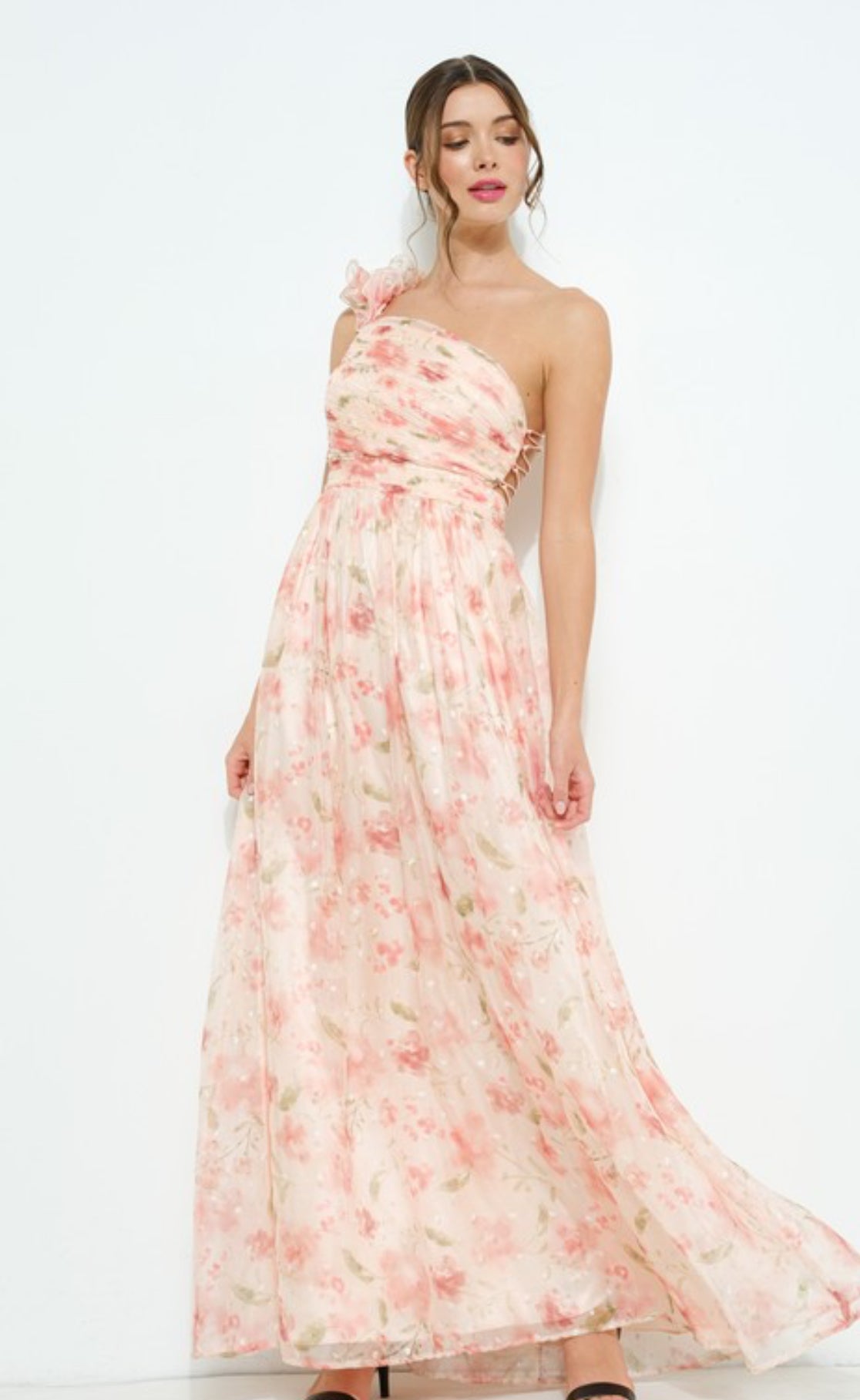 Criss Cross Open Back Flower Detail Maxi Dress