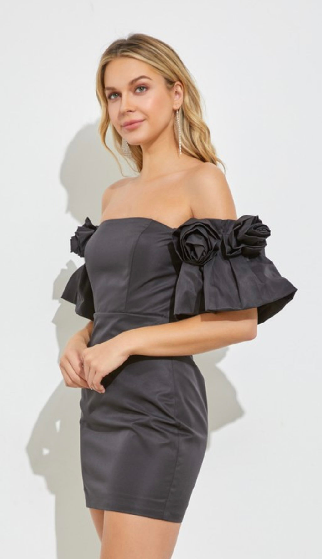 Ruffle Sleeve Black Dress