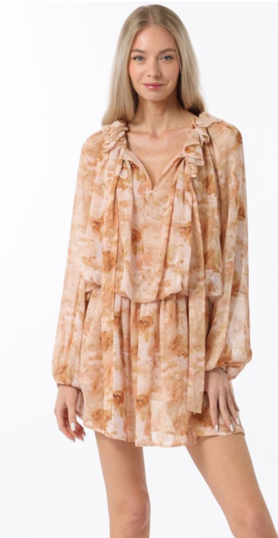 Long Sleeve Elastic Waisted Band Mini Dress