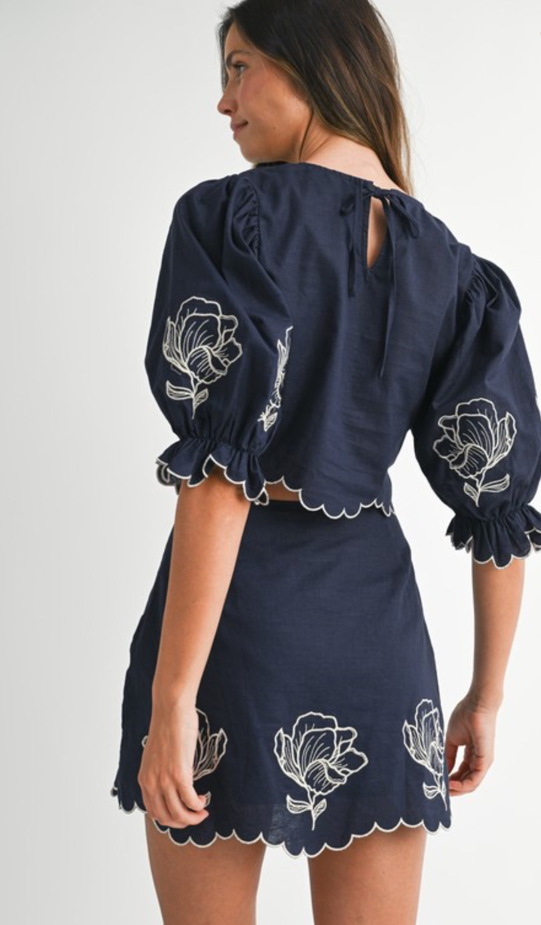 Embroidery Navy Skirt Set