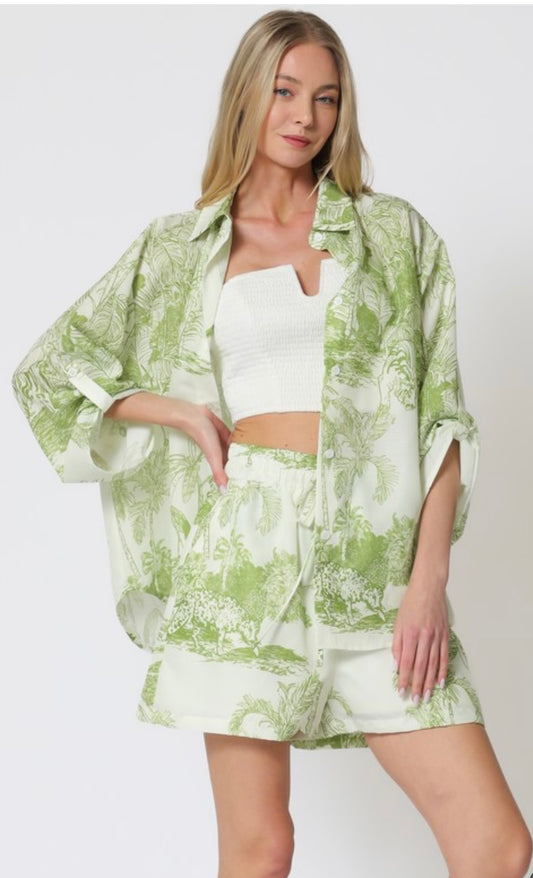 Printed Green Short Set