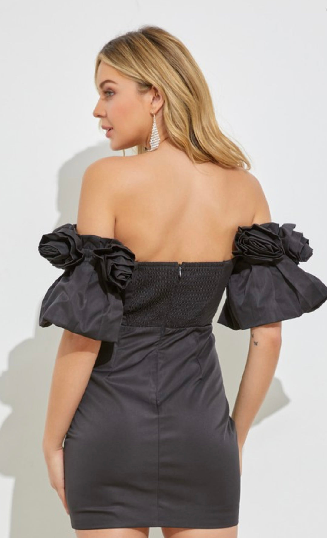 Ruffle Sleeve Black Dress