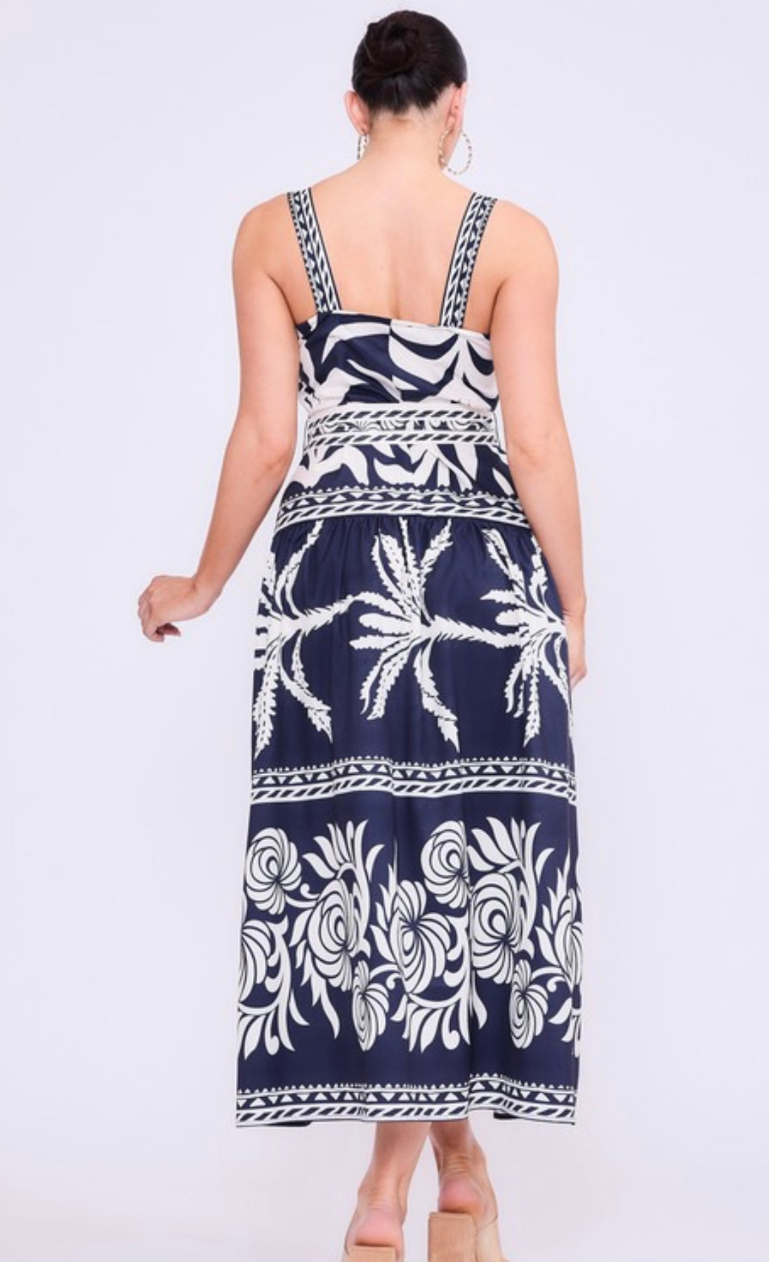 Blue tropical strap dress