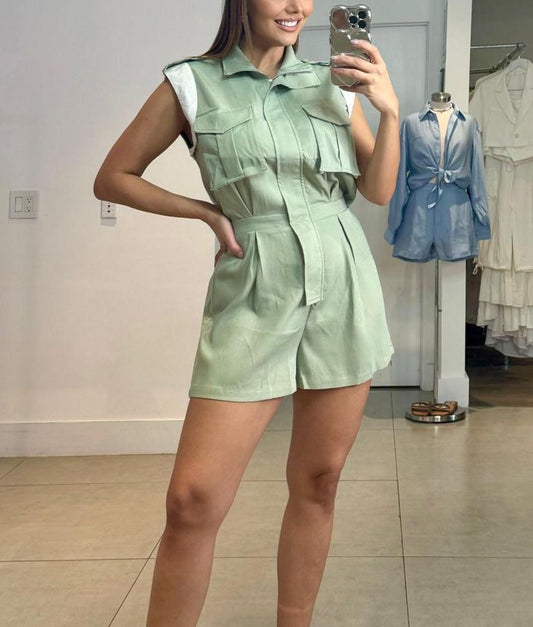 Green zip up romper