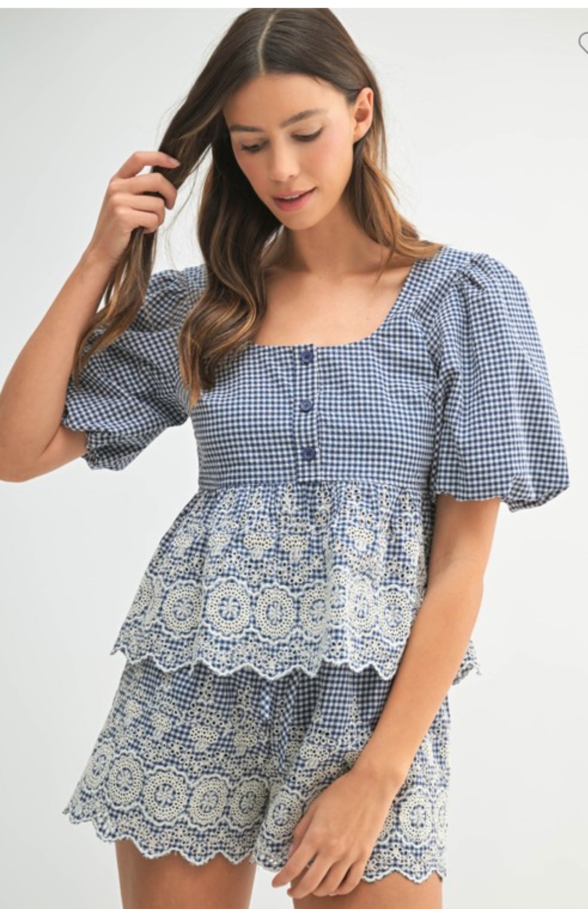 Embroidery Plaid Short Set