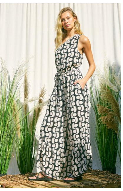 Printed One Shoulder Jumpsuit