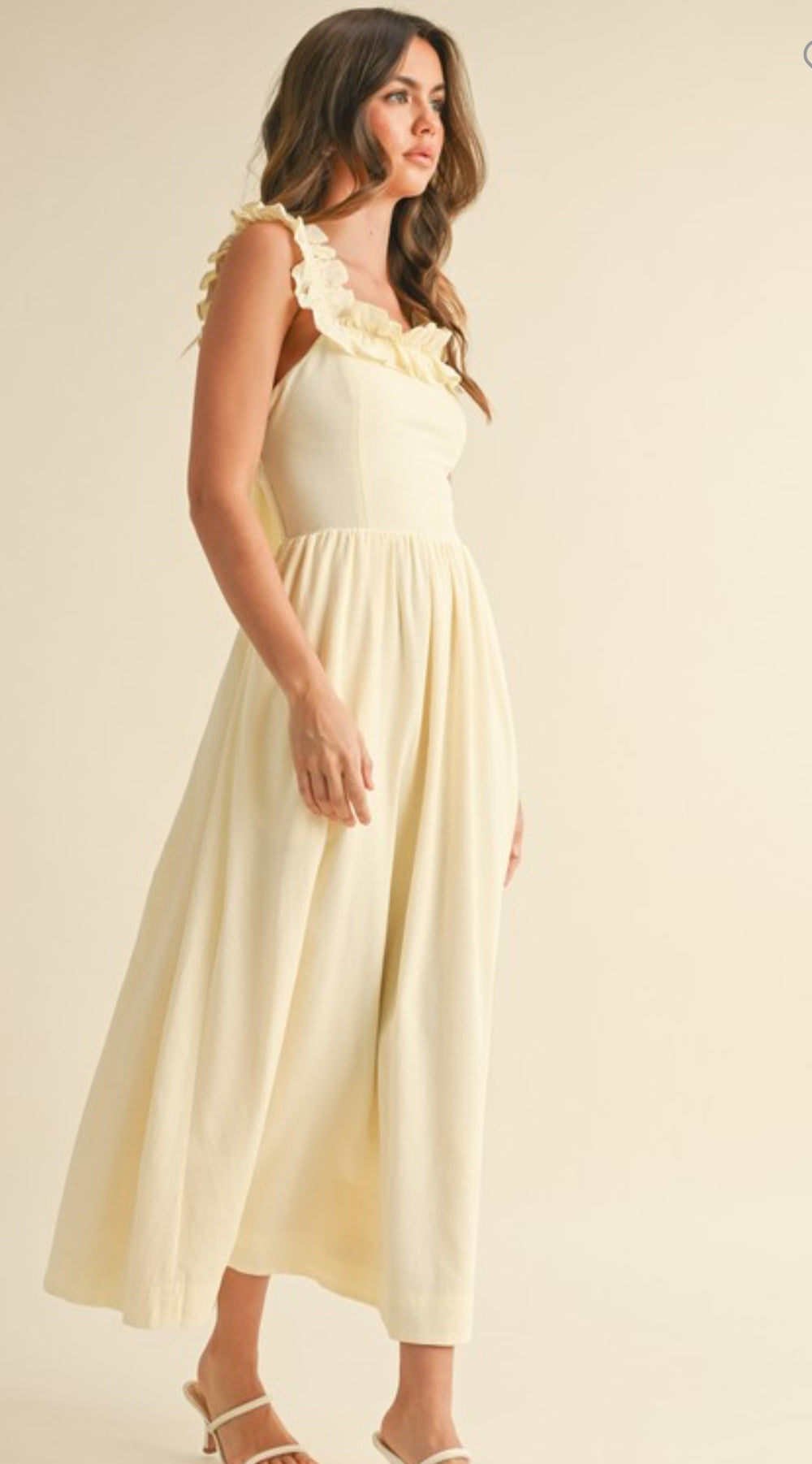Ruffle Linen Square Neckline Dress M's Closet Ruffle Linen Square Neckline Dress M's Closet