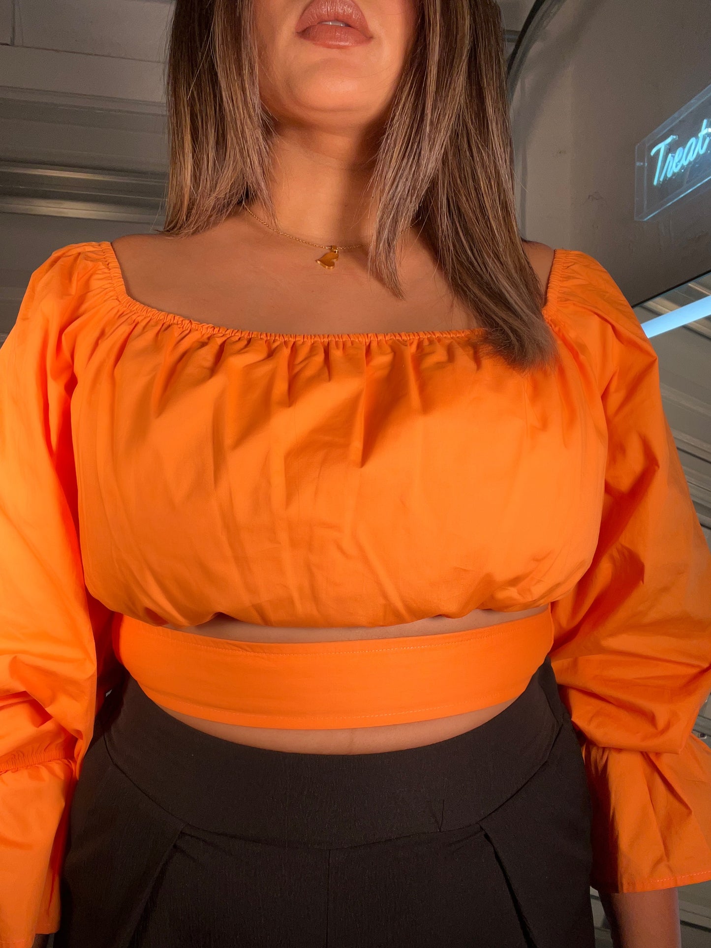 key hole Crop Orange Shirt