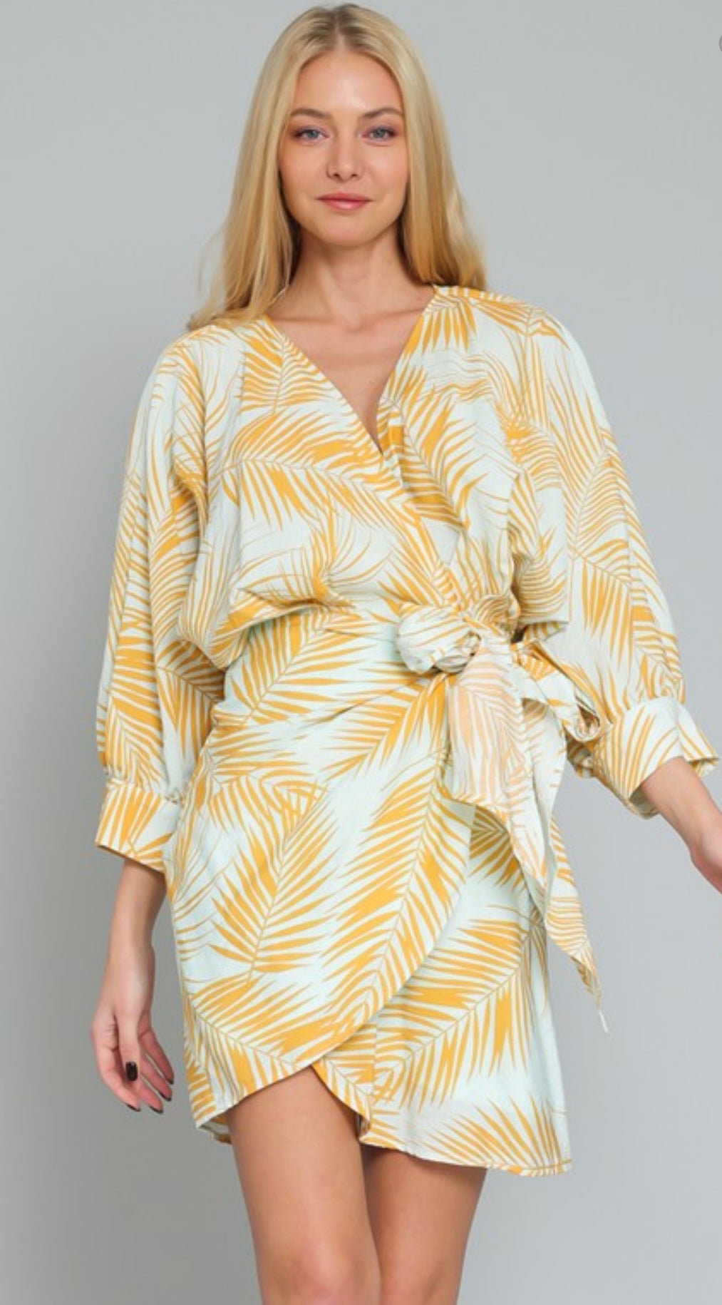 Surplice Tropical Mini Dress