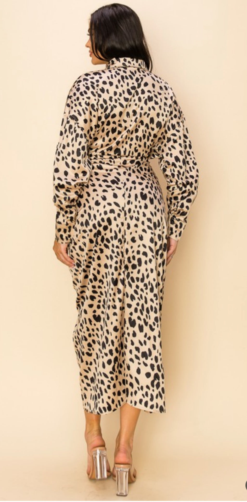 Long Sleeve Leopard Silk Dress