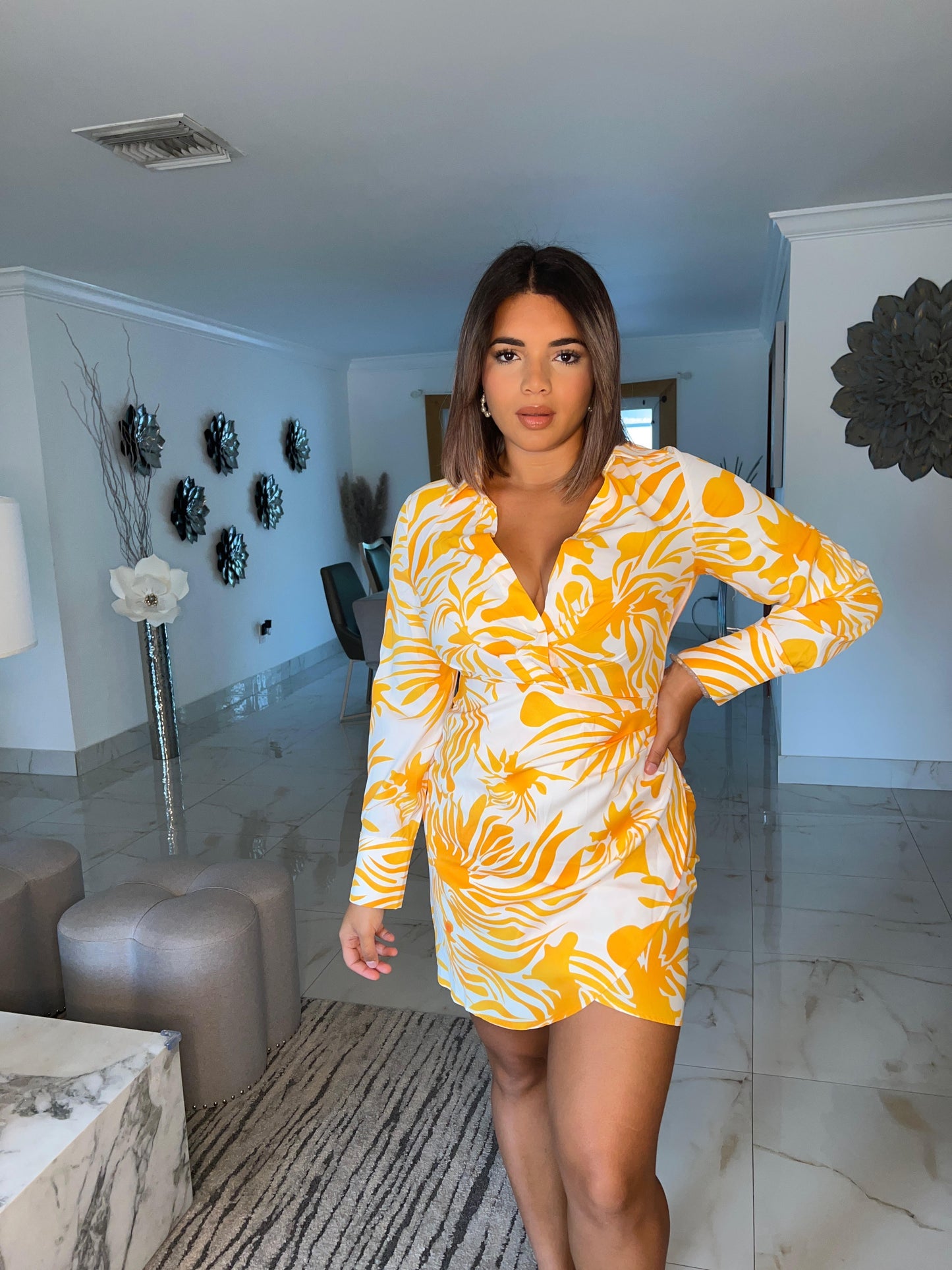 LONG SLEEVE PRINT DRESS